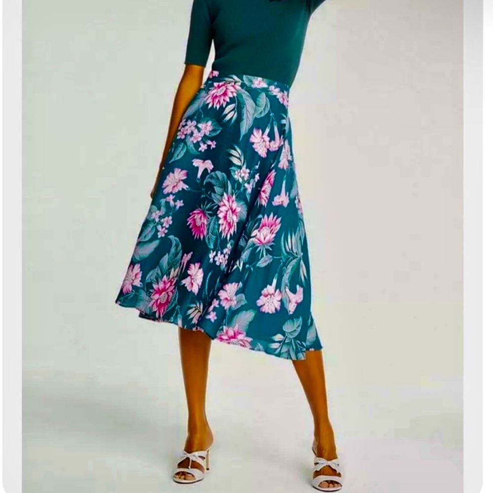 Ann Taylor FAUNA FLORAL MIDI SKIRT, Size 10, Green/Pink/White, New With Tags